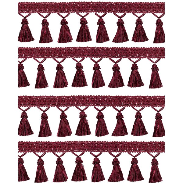 Fringe Tassels with Ribbons - Red Wine 90mm Price is per 5 metres