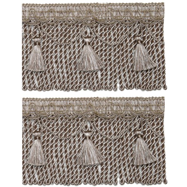 Bullion Cord Fringe on Braid with Scalloped Tassel - Taupe 105mm Price is for 5 metres
