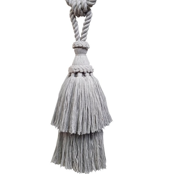 PAIR Natural Cotton Curtain Tie Back with tassel - LIGHT GREY 24cm
