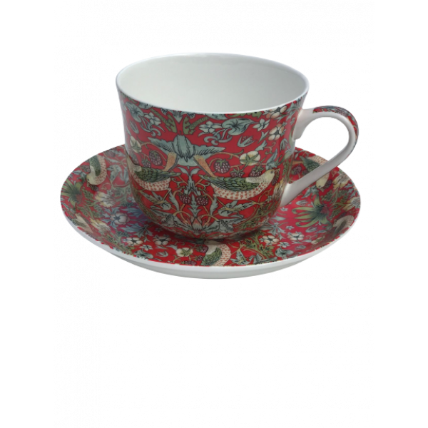 Breakfast Cup and Saucer Set Fine China NEW Gift Boxed Strawberry Thief 500ml 17.5oz 