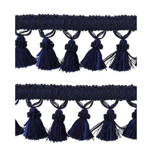 Fringe Tassels with Ribbons, Chunky Style - Navy Blue 90mm Price is per 5 metres