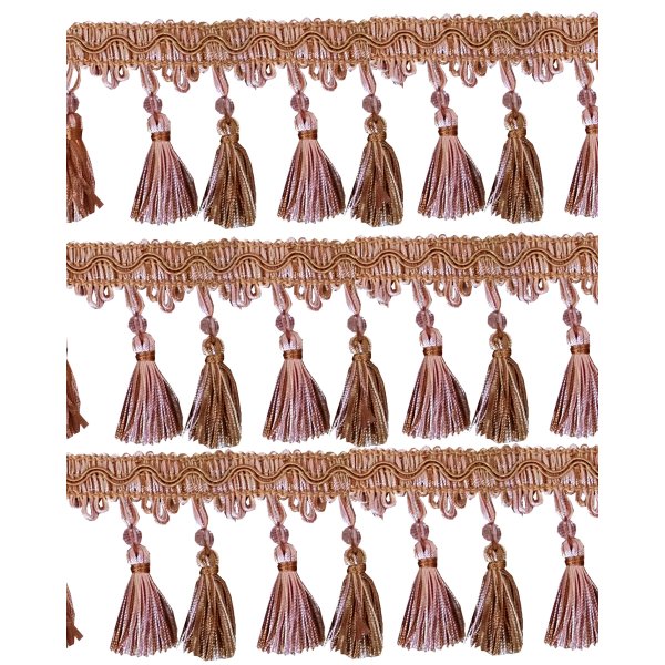 Fringe Tassels with Bead - Dusky Pink / Gold 85mm Price is per 5 metres