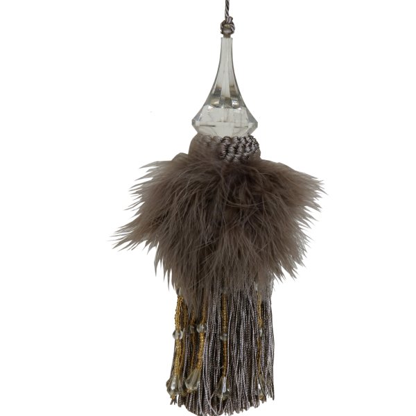 Tassel with Feathers and Beaded Fringing - Mocha Brown 20cm