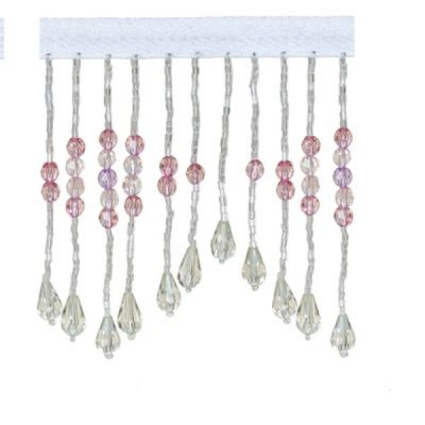 Fringe Beading with Flower Drop - White Pink 100mm Price is for 5 metres