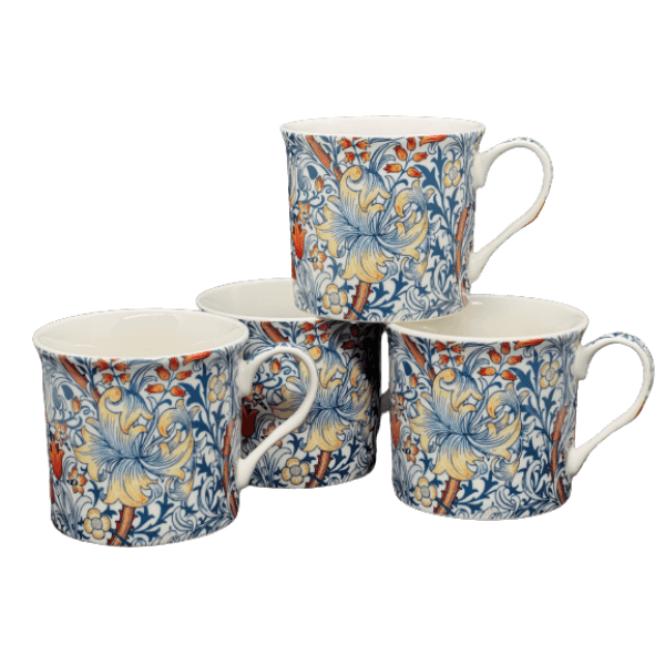 Blue Lily Design Set of 4 mugs NEW Heritage Brand 250ml 9oz ea