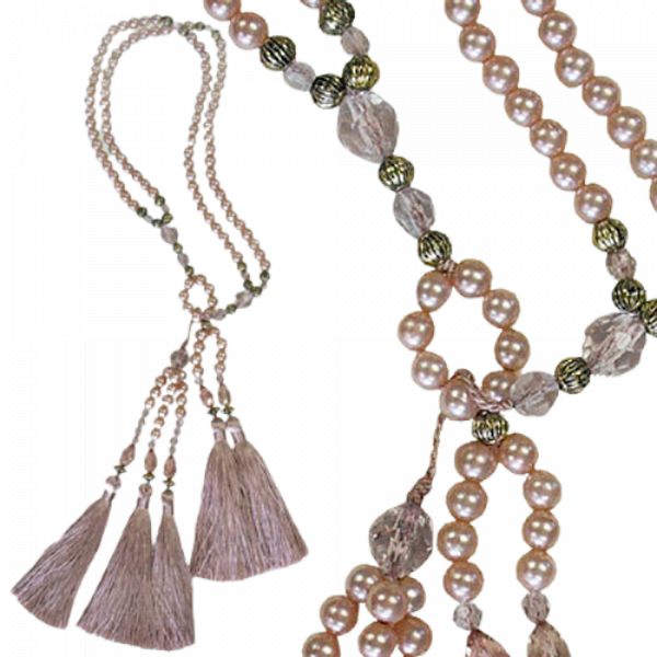PAIR 2 pieces Curtain Tie Backs   Pearl look Strand with tassels - Dusky Pink 10cm ending