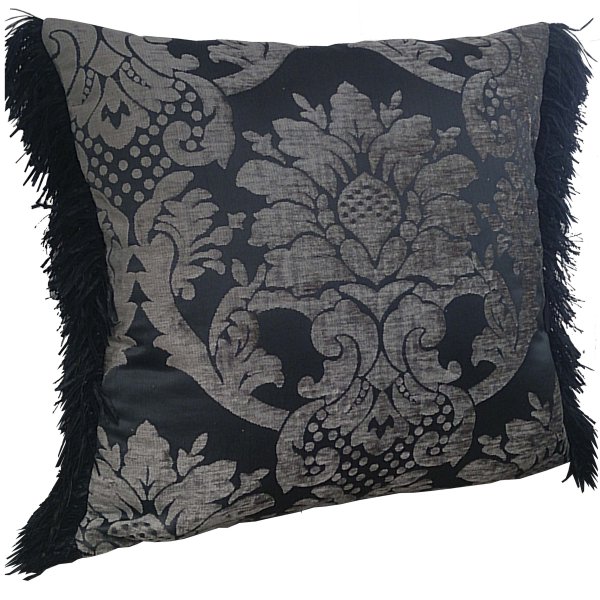 Pair of Chenille cushion covers 45cm x 45cm - Black colour trimmed with matching ruche