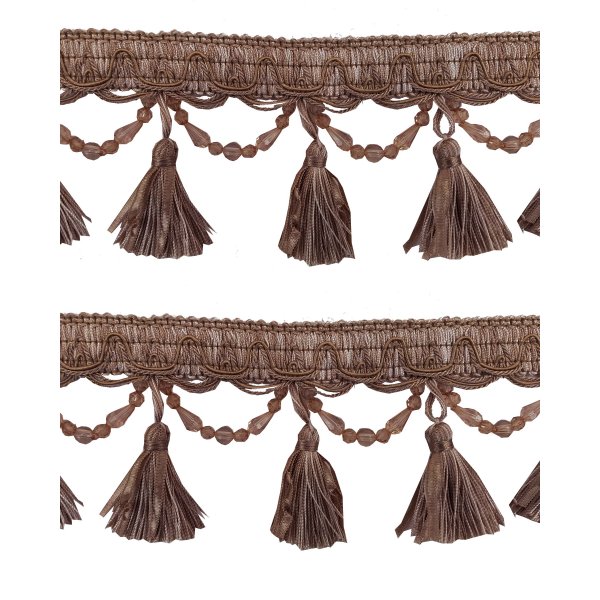 Fringe Tassels with Scalloped Bead Drop - Beige 90mm Price is per 5 metres