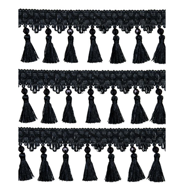 Fringe Tassels with Beads/Ribbons - Black 90mm Price is per 5 metres