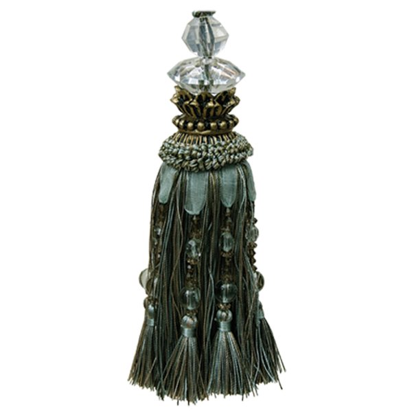 Tassel with Faceted Glass Top and Beads - Olive 18cm