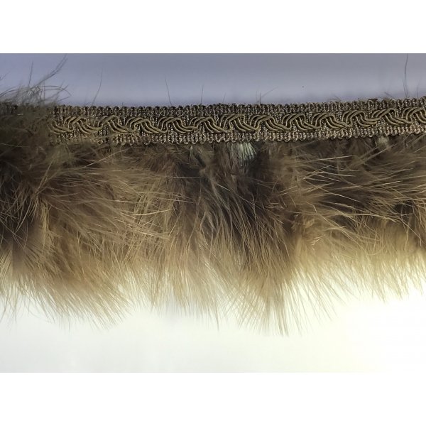 Fringe Feathers with Braid - Olive Green 80mm Price is per 10 metres
