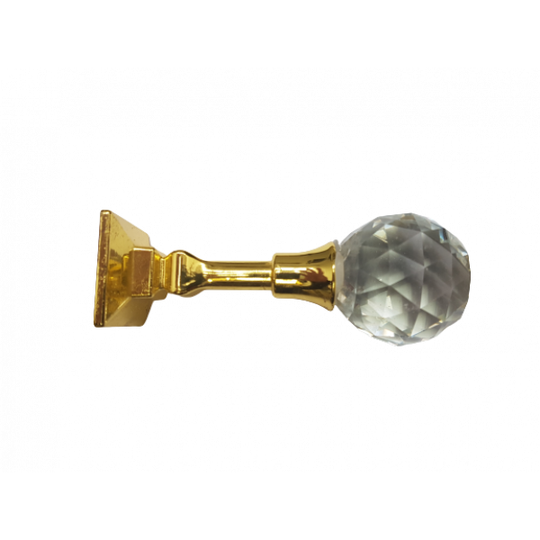 Pair 2 pieces Holdbacks for Curtain Tiebacks - Gold stem with glass faceted round top 11cm