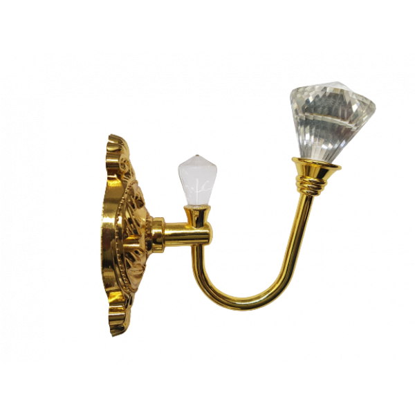 Pair 2 pieces Holdbacks for Curtain Tiebacks - Dbl Diamond Glass on Fancy Gold Curved Stem 13cm