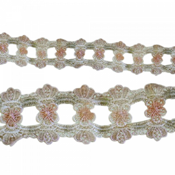 Scalloped Lace with Flower insert - Pink / Cream 45mm Price is for 5 metres