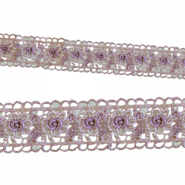 Scalloped Lace with Flower insert - Pink / Mauve 35mm Price is for 5 metres