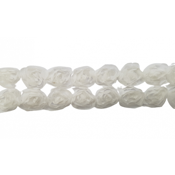 Large Rose Ruffle Trim on Tulle (Hand dyed) - White 50mm ruffle Price is for 5 metres