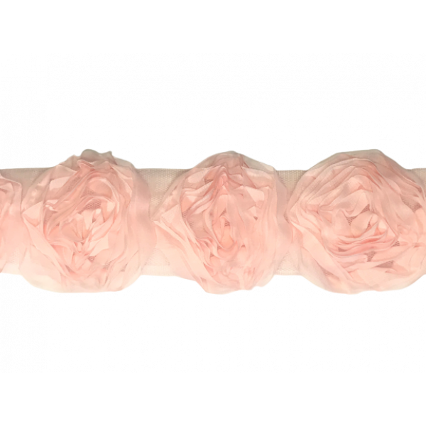 Rose Double Trim on Tulle (Hand dyed) - White 20mm flower Price is for 5 metres