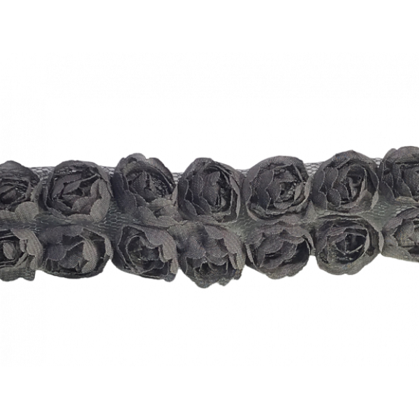 Rose Double Trim on Tulle (Hand dyed) - Silver Grey 20mm flower Price is for 5 metres