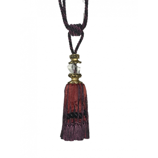 Pair 2 pieces Curtain Tie Backs - 28cm Tassel with faceted glass top - Black / Red Wine