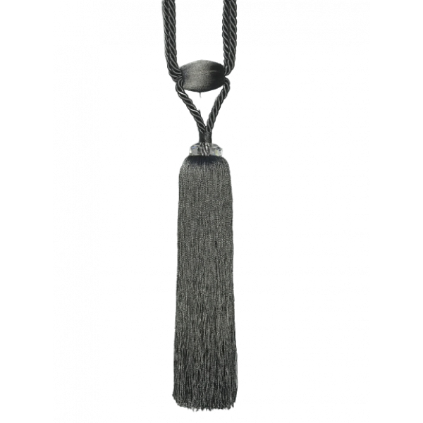 Pair 2 pieces Curtain Tie Backs - 30cm Tassel with faceted glass top - Charcoal