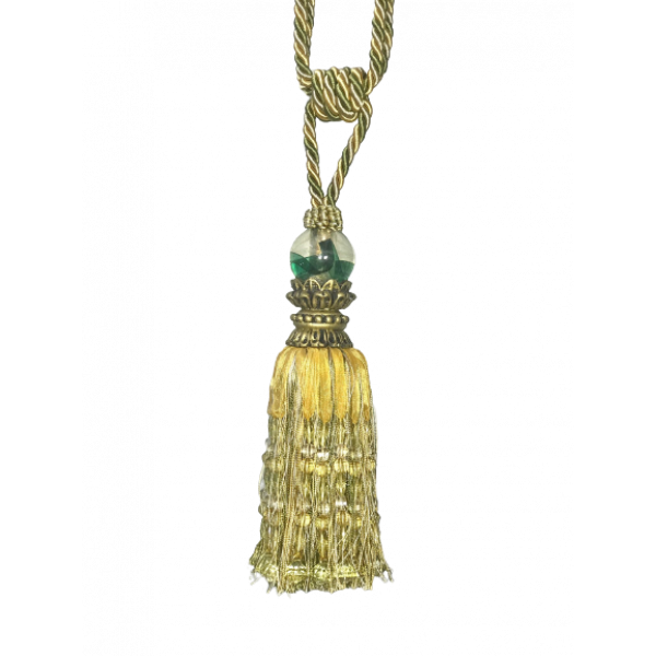 Pair 2 pieces Curtain Tie Backs - 26cm Tassel with beads - Green / Gold
