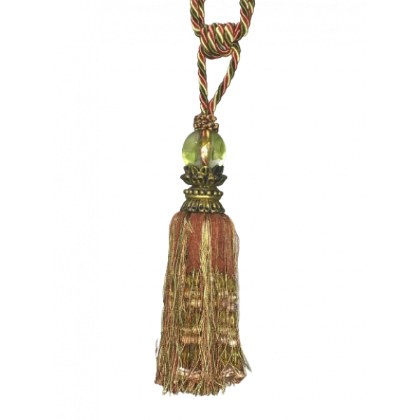 Pair 2 pieces Curtain Tie Backs - 26cm Tassel with beads - Dark Pink / Olive
