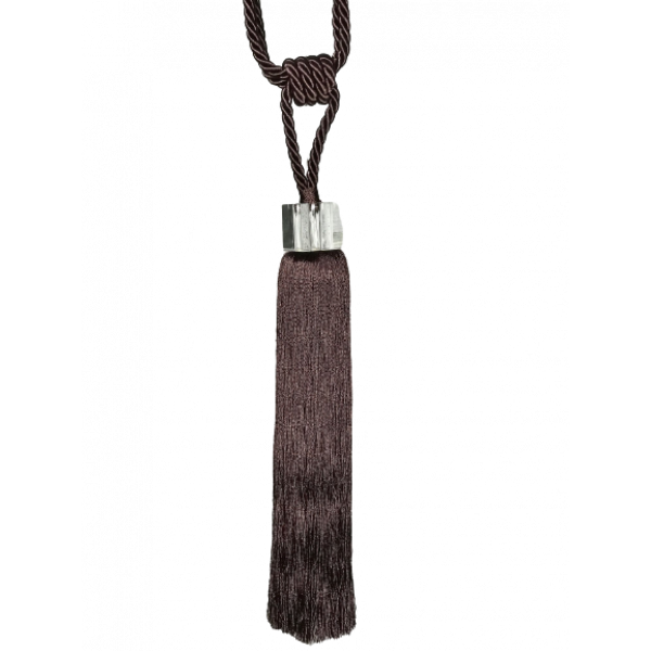 Pair 2 pieces Curtain Tie Backs - 35cm Tassel with Square Glass Top - Plum Brown