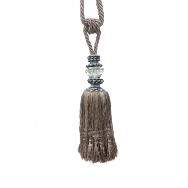 PAIR 2 pieces Curtain Tie Backs Tassel with Faceted Glass Top - 260mm TAUPE