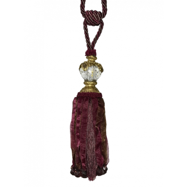 Pair 2 pieces Curtain Tie Backs - 30cm Tassel with Faceted Glass Top - Red Wine