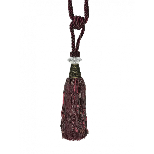 Pair 2 pieces Curtain Tie Backs - 22cm Tassel with glass and metal top - Red Wine