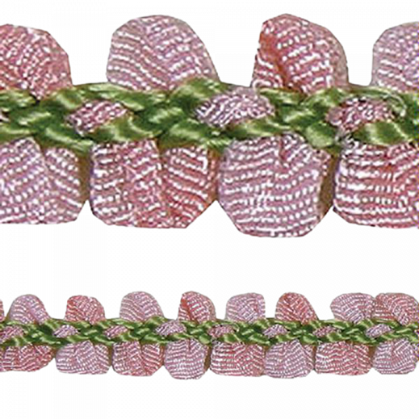 Rococo Trim Poly Ribbon - Dark Pink / Green 10mm Price is for 10 metres