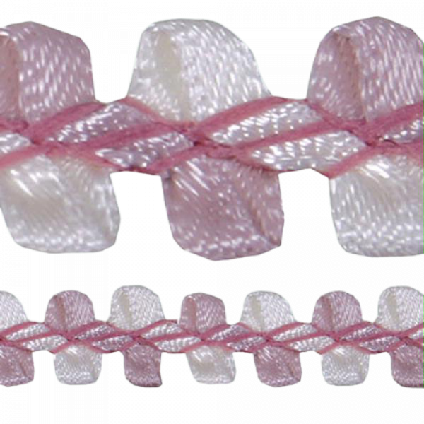 Rococo Trim with Satin Ribbon - Dark Pink / Cream 10mm Price is for 10 metres