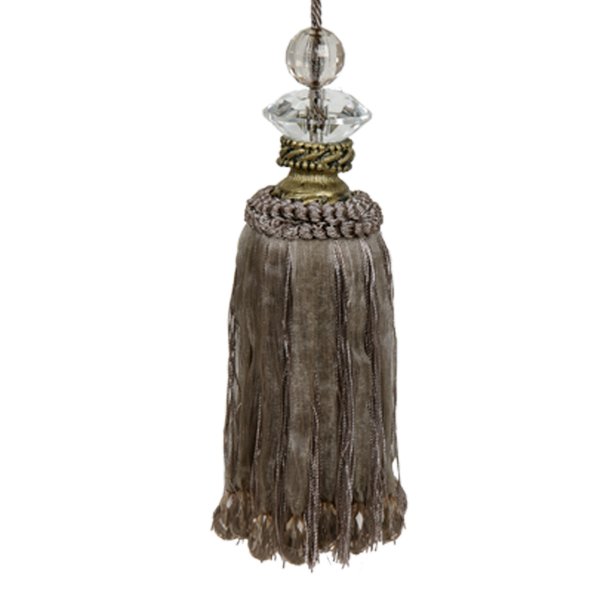 Tassel with Faceted Glass Top and Beads - Silvery Taupe 20cm