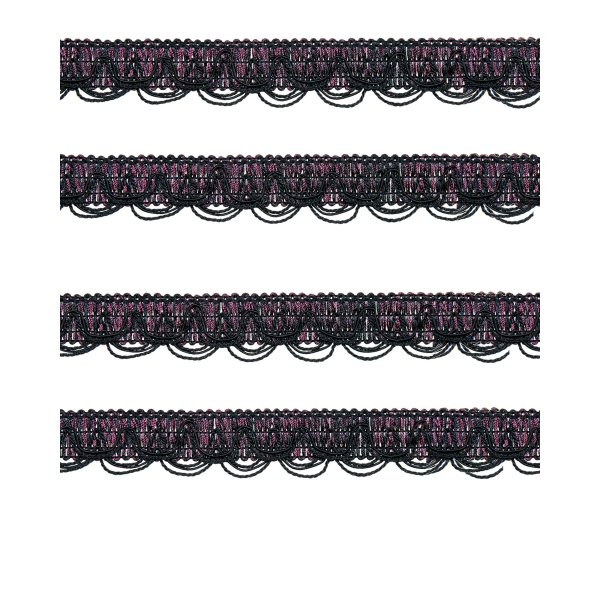 Scalloped Looped Braid - Red Wine / Black 28mm (Price is per metre)