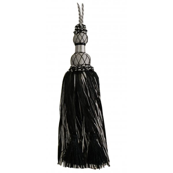 Tassel with Woven Top - Black / Silver 19cm