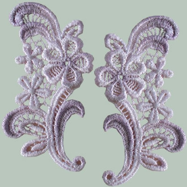 2 x Swirled Flower Lace Appliques (Hand Dyed) - PINK/MAUVE
