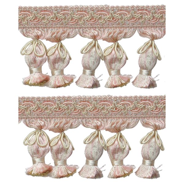 Fringe Acorn Tassels with Flower Cord - Light Pink / Cream 75mm Price is per 5 metres