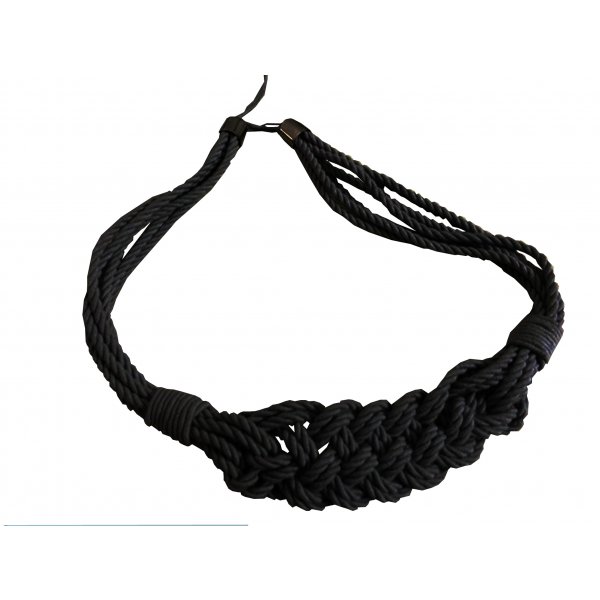 PAIR Natural Cotton Curtain Tie Back with Macrame Rope Weave - Black 85cm