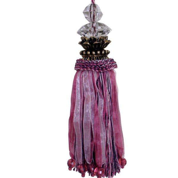 Tassel with Gold Top and Faceted Beads - Purple 18cm