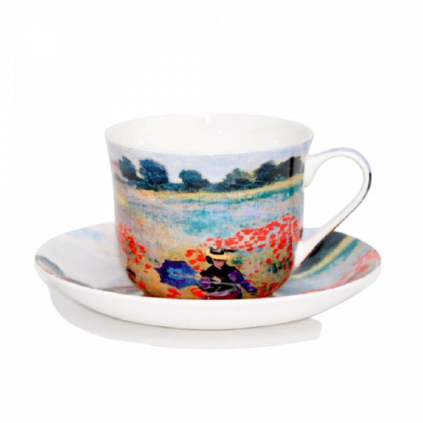 Breakfast Cup and Saucer Set Fine China NEW Gift Boxed Monet Poppy 500ml 17.5oz