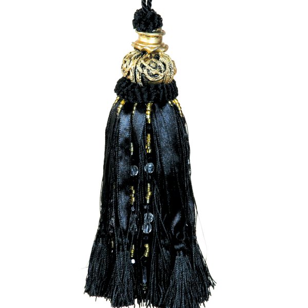 Tassel with Beads/Ribbons - BLACK/GOLD 17cm