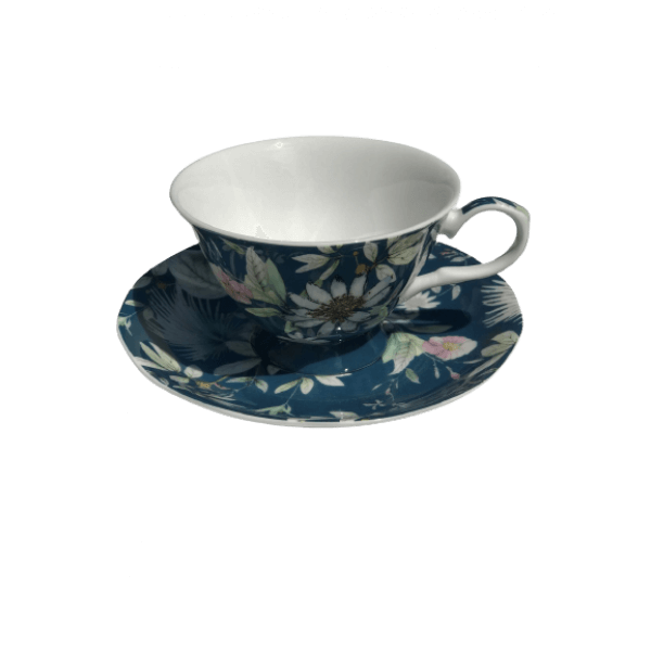 Cup and Saucer Heritage Brand Fine China Blue Daisy Design 225ml 7.5oz