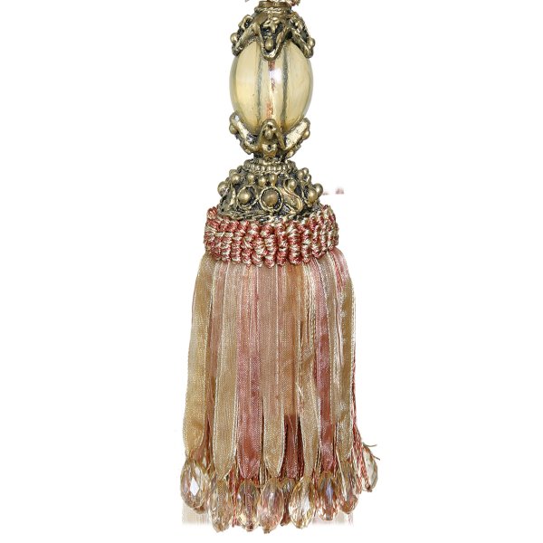 Tassel with Round Bead Fancy Top - Amber / Gold 15cm