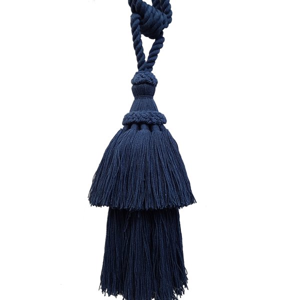 PAIR Natural Cotton Curtain Tie Back with tassel - NAVY 24 cm