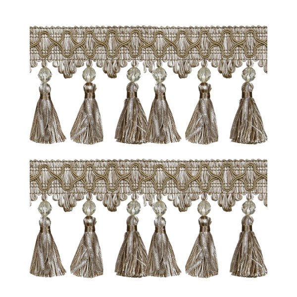 Fringe Tassels with Beads - Beige 100mm Price is per 5 metre