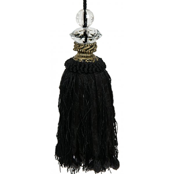 Tassel with Double Faceted Glass Top - Black 20cm
