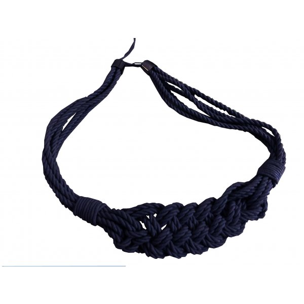 PAIR Natural Cotton Curtain Tie Back with Macrame Rope Weave - Navy Blue 85cm