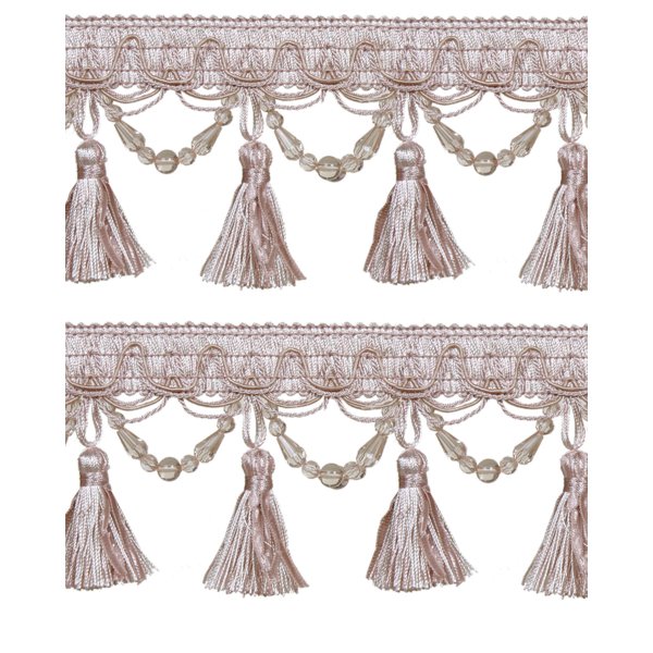 Fringe Tassels with Scalloped Bead Drop - Pink / Cream 55mm Price is per metre. 