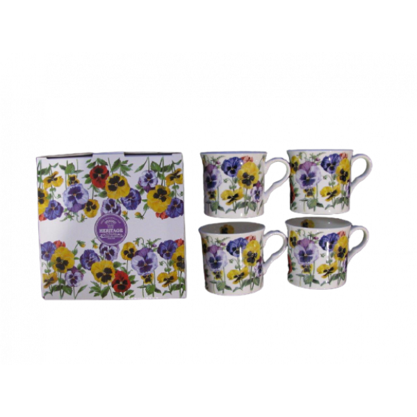 Pansy Design Set of 4 mugs NEW Heritage Brand 300ml 10.5 oz ea