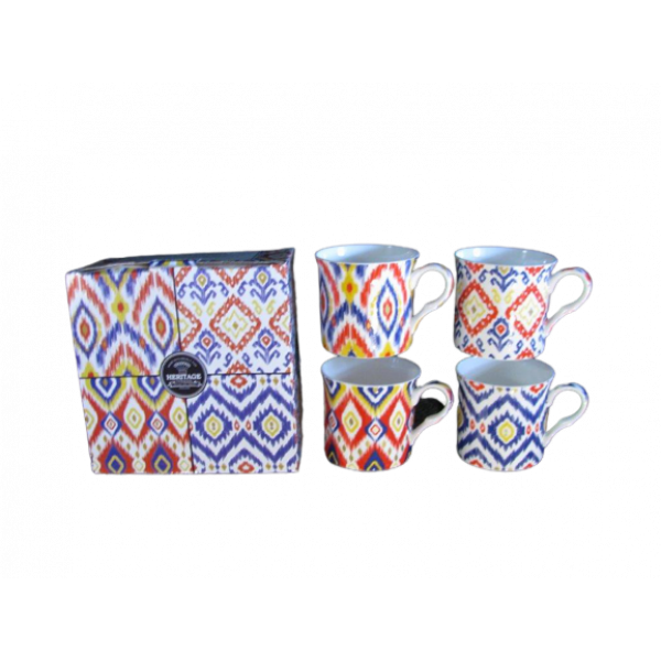 Ikat Design Set of 4 mugs NEW Heritage Brand 300ml 10.5 oz ea